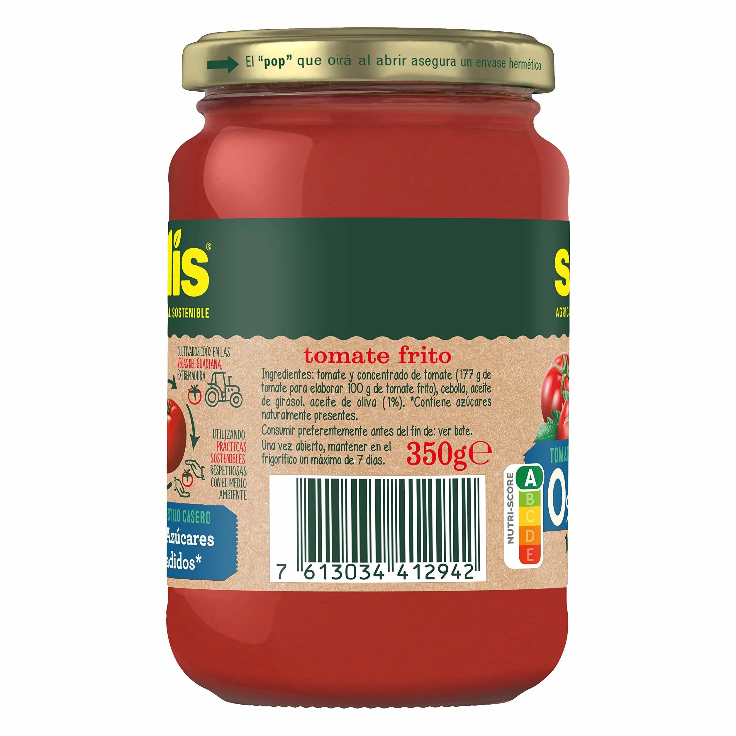 SOLIS Tomate Frito Estilo Casero 0% Sal y Azúcares Añadidos Frasco Cristal - Pack de 12 x 350 g - Tomate sin gluten