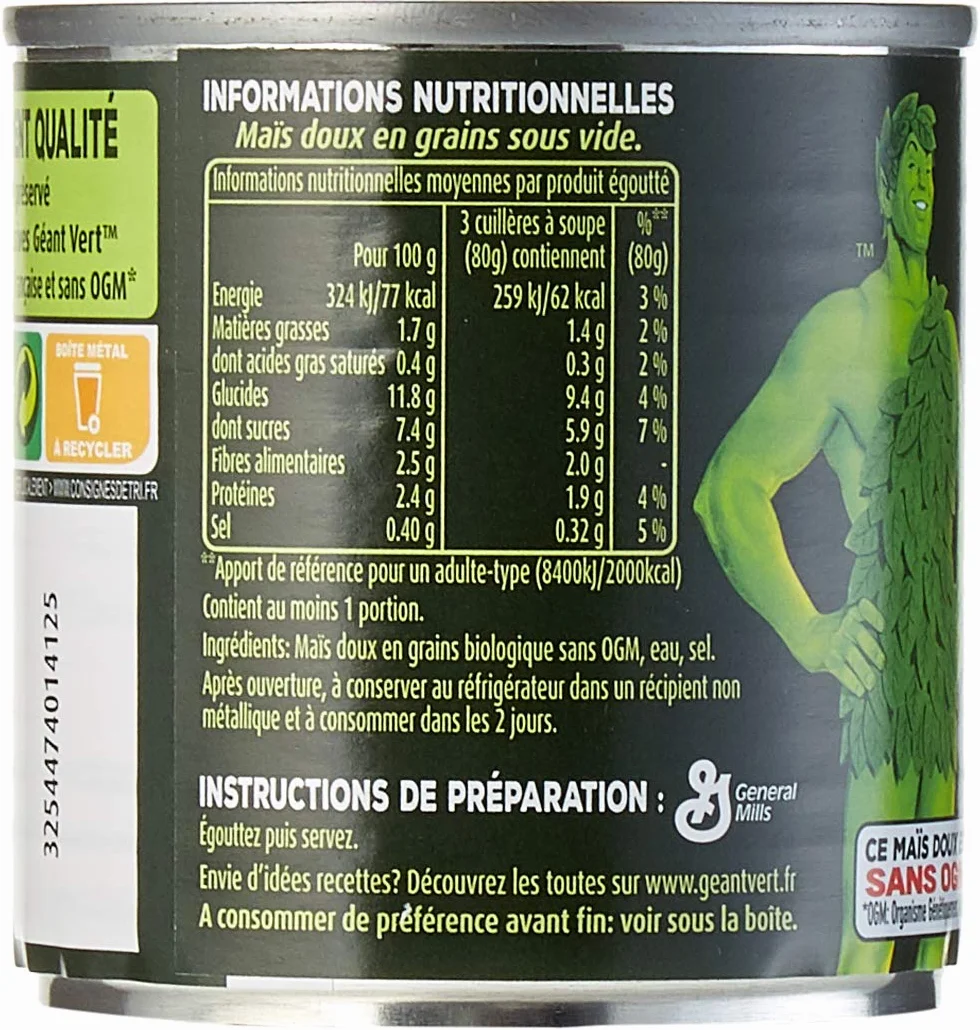 Géant vert Maïs Bio Extra Croquant 2 x 140 g