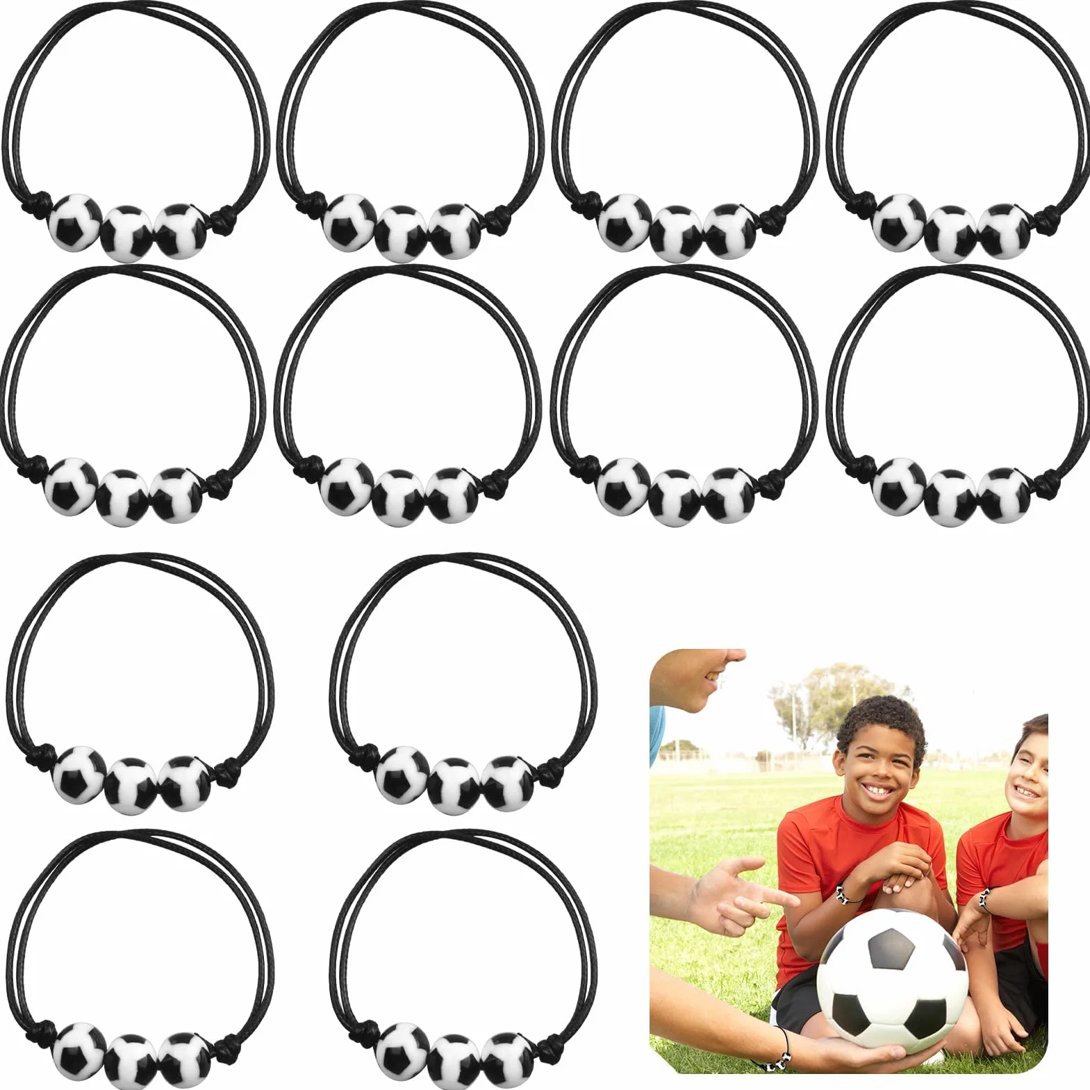 Pulsera de Fútbol Niño Pulseras Pelota, Pulseras Tejidas con Cuentas de Balón, Accesorio para Fiestas y Cumpleaños