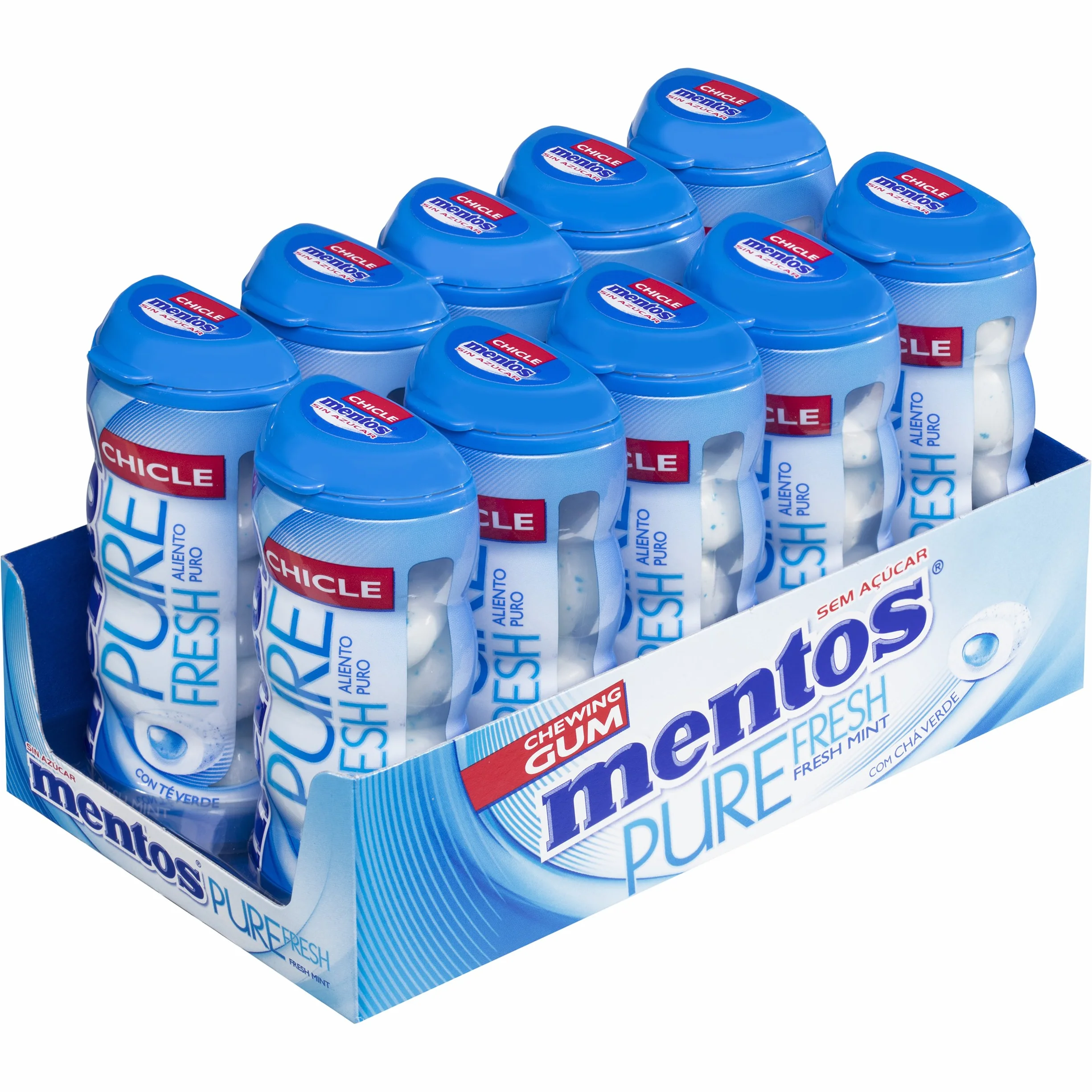 Mentos Pocket Chicle Menta, Sin Azúcar - 10 unidades de 30 gr. (Total 300 gr.)