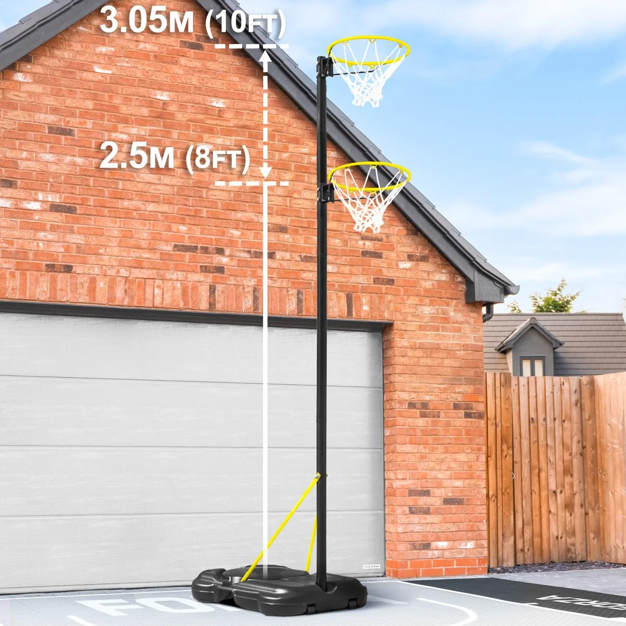 Forza Netball Post Ajustable 2,4 m – 3 m Aro Regulación Poste Entrenamiento Base Portátil con Ruedas