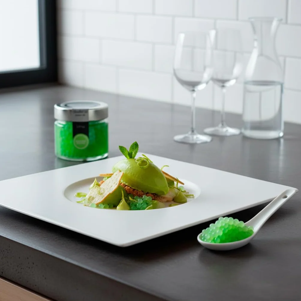 Esferificaciones de sabores. Esferas de Lima. Perlas elaboradas con lima seleccionada. Pack de 3 botes x 80grs cada uno. Perlas de Lima para combinar en sus creaciones culinarias. Productos Gourmet.