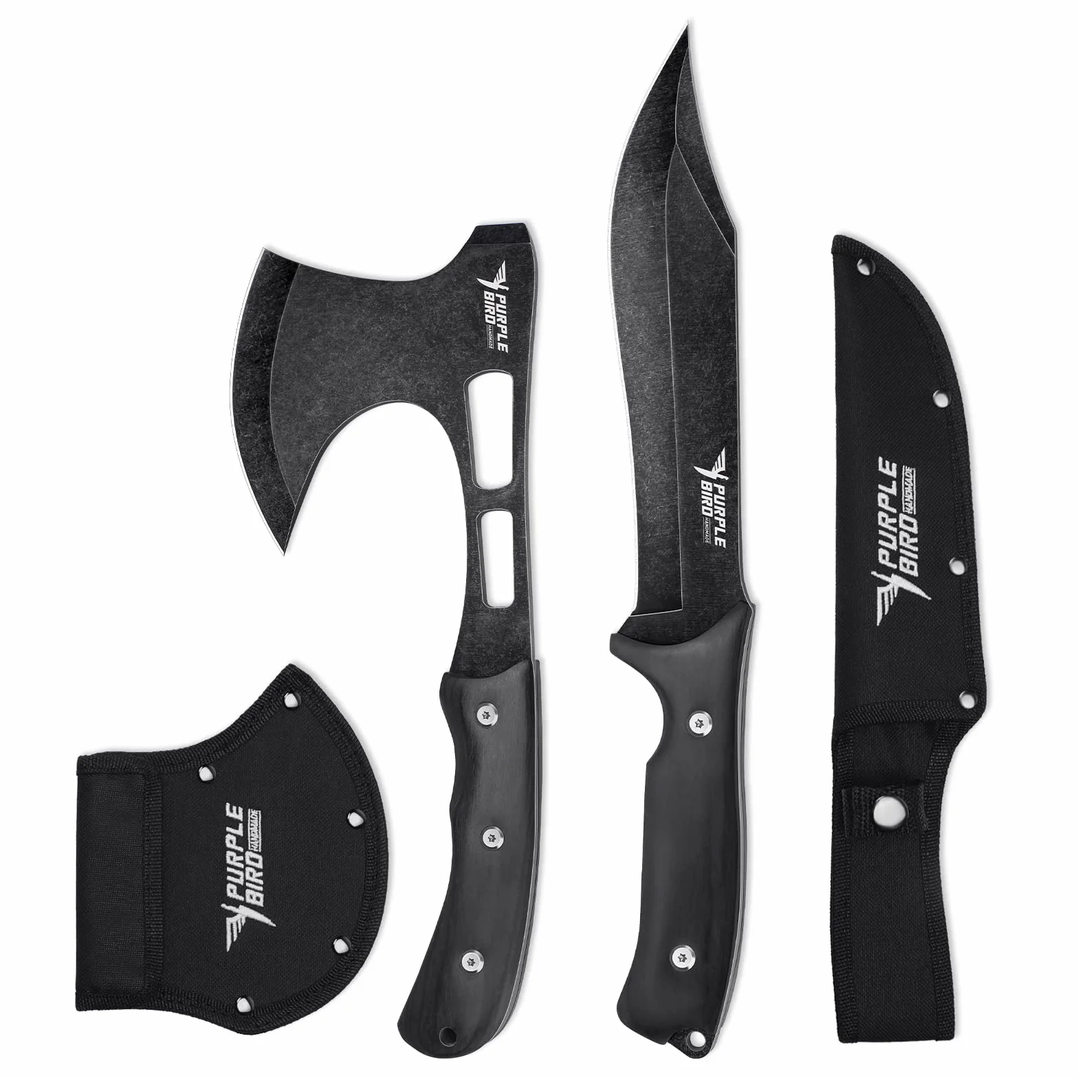 PURPLEBIRD Juego de Cuchillos para Exteriores con Hacha para Acampar, Cuchillo de Supervivencia