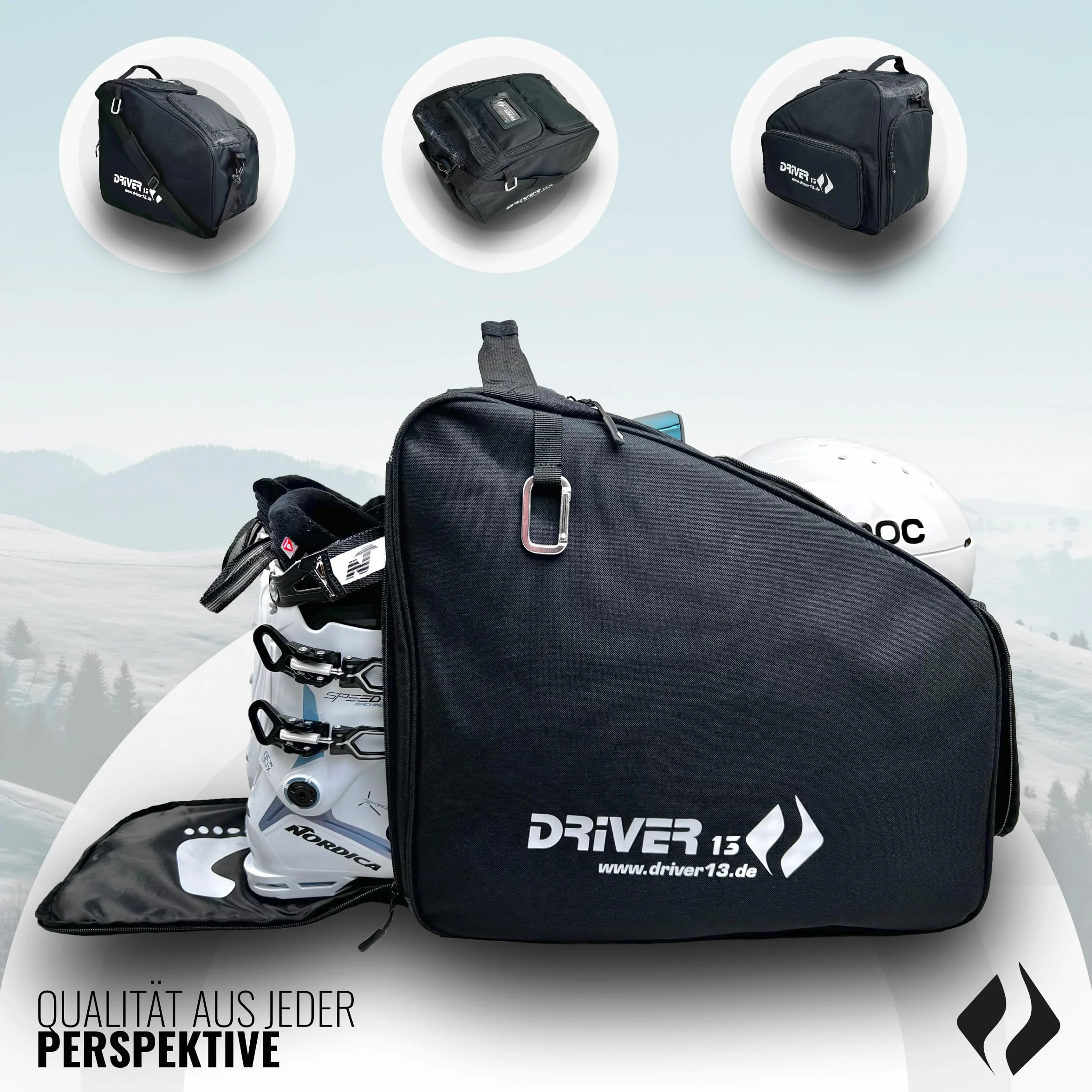 Driver13 Bolsa para Botas de esquí con Compartimento para Casco, Negro