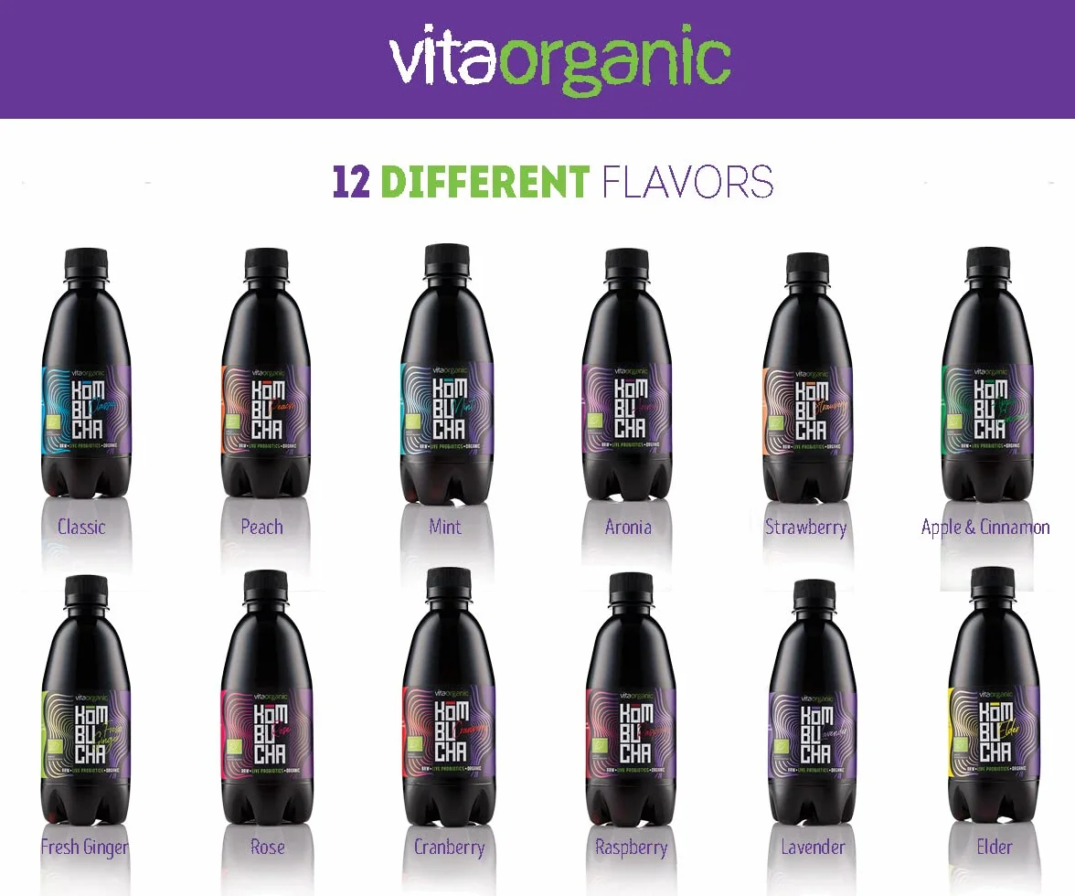 VitaOrganic Té de Kombucha Orgánico 330ml – Té Verde Espumoso con Cultivo de Kombucha Natural Viva – Bebida Fermentada Naturalmente y 100 % Orgánica