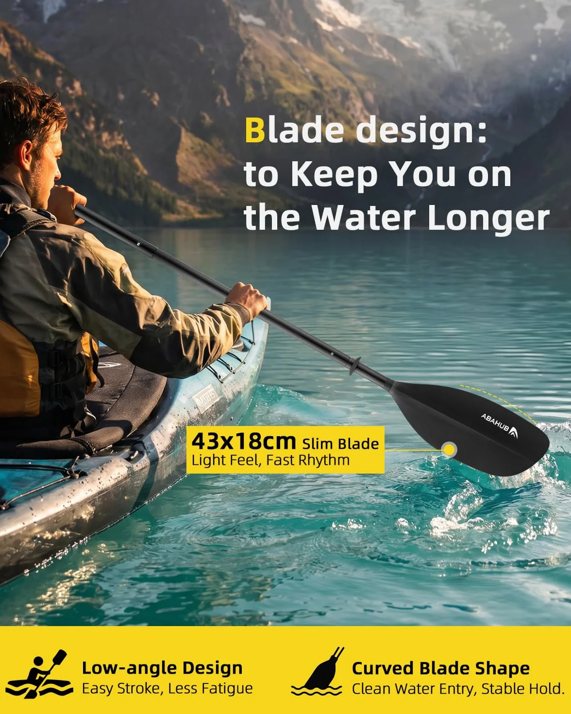 Abahub Remo Kayak 230 cm 4 Piezas Desmontables Remo Doble de Aluminio Compacto Ligero Flotante