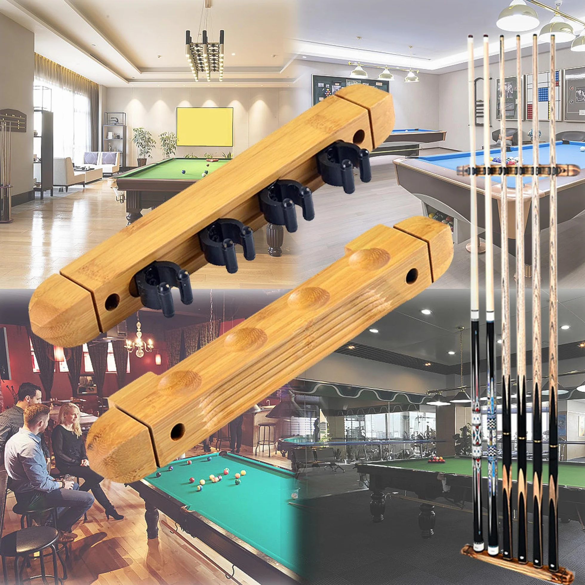 Soporte de Madera para Tacos de Billar, Colgante de Pared con 4 Agujeros, Accesorios para Mesa de Billar