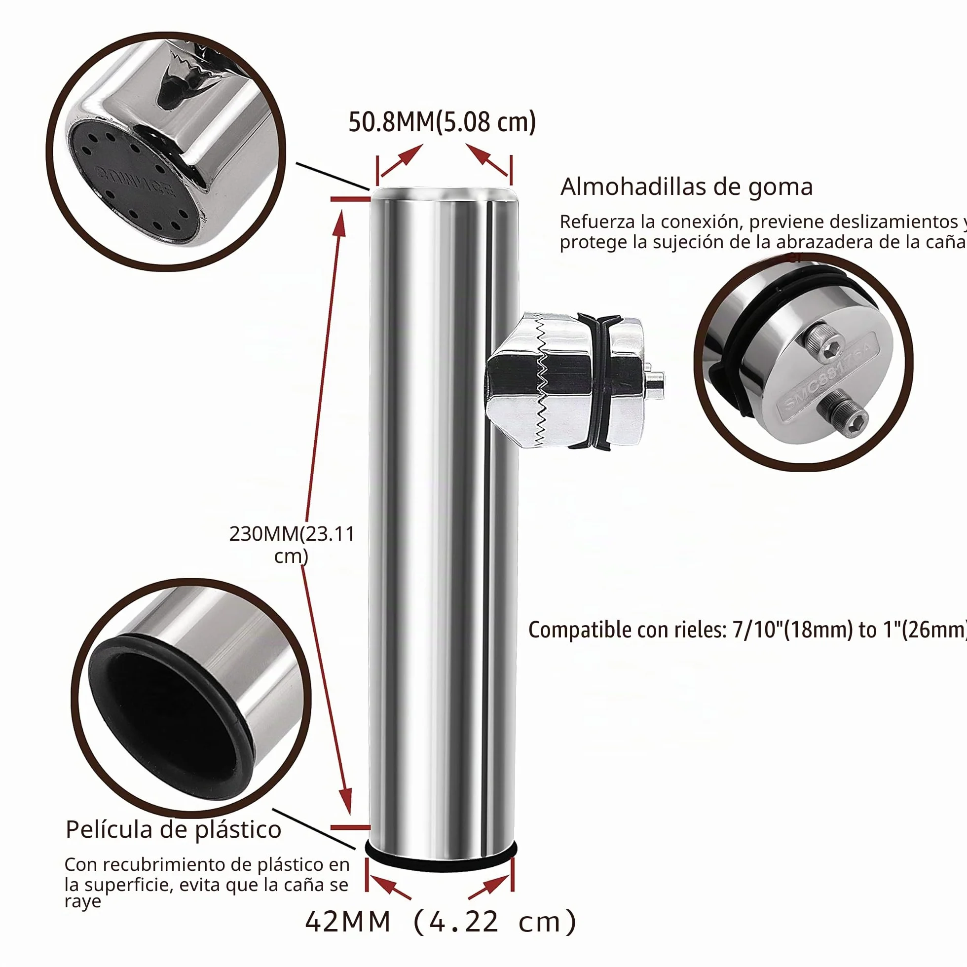 Geloo Soporte de caña de pescar de acero inoxidable marino ajustable 22-26 mm para barcos yates