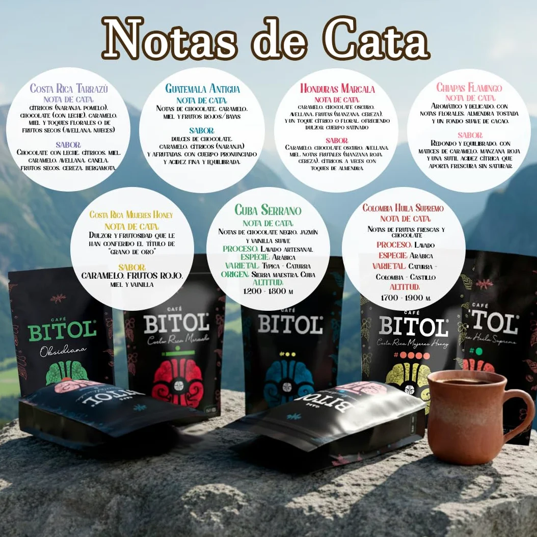 Pack Transformación | Pack K'UU | 7 Cafés de Especialidad 125 g c/u | Costa Rica, Guatemala, Honduras, Cuba y Colombia | 100% Arábica, Origen Controlado | Aromas Envolvente | Pureza y Equilibrio