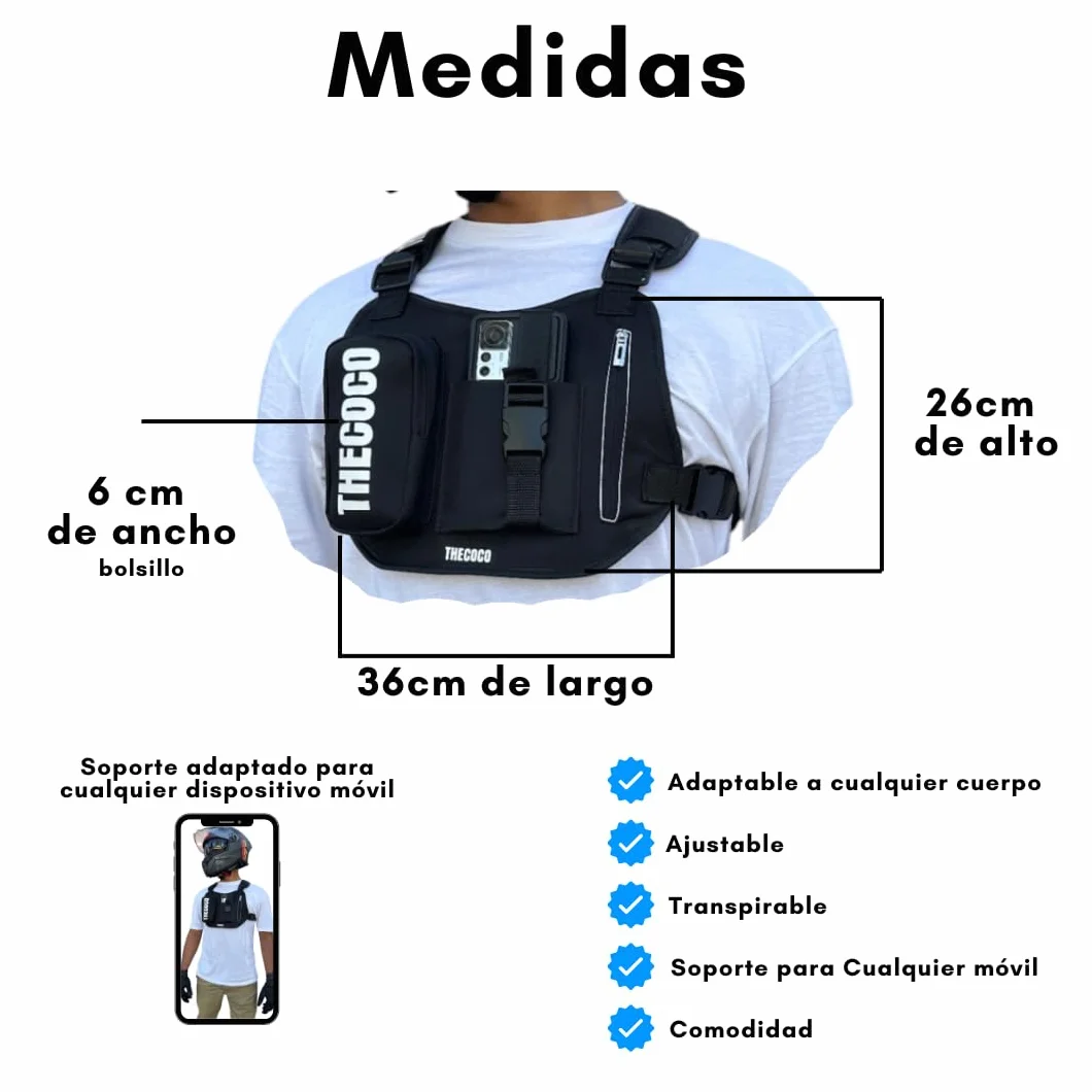 Pechera para Grabar con Soporte para Móvil Ajustable, Bicicleta Moto Motocross