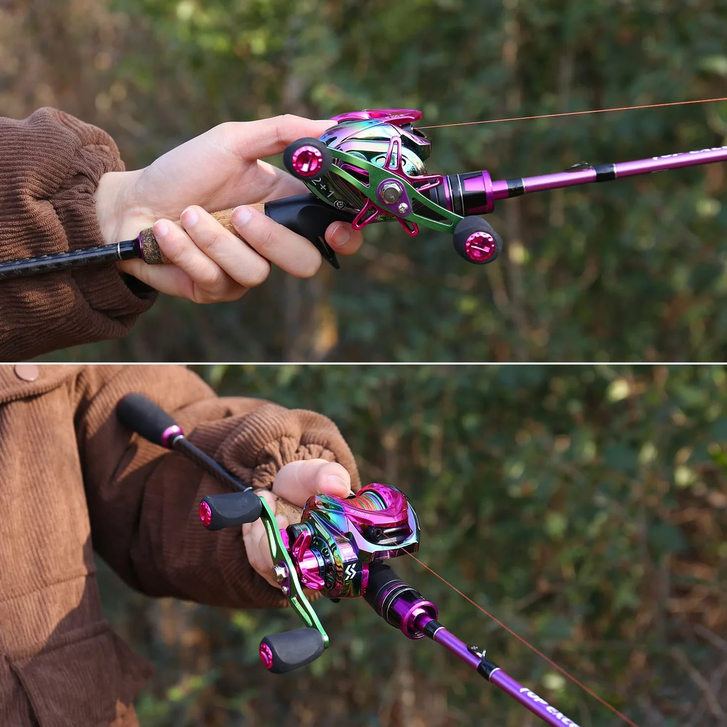 Sougayilang Combo de caña de pescar y carrete Baitcaster 1,8m 2,1m MH 2 secciones