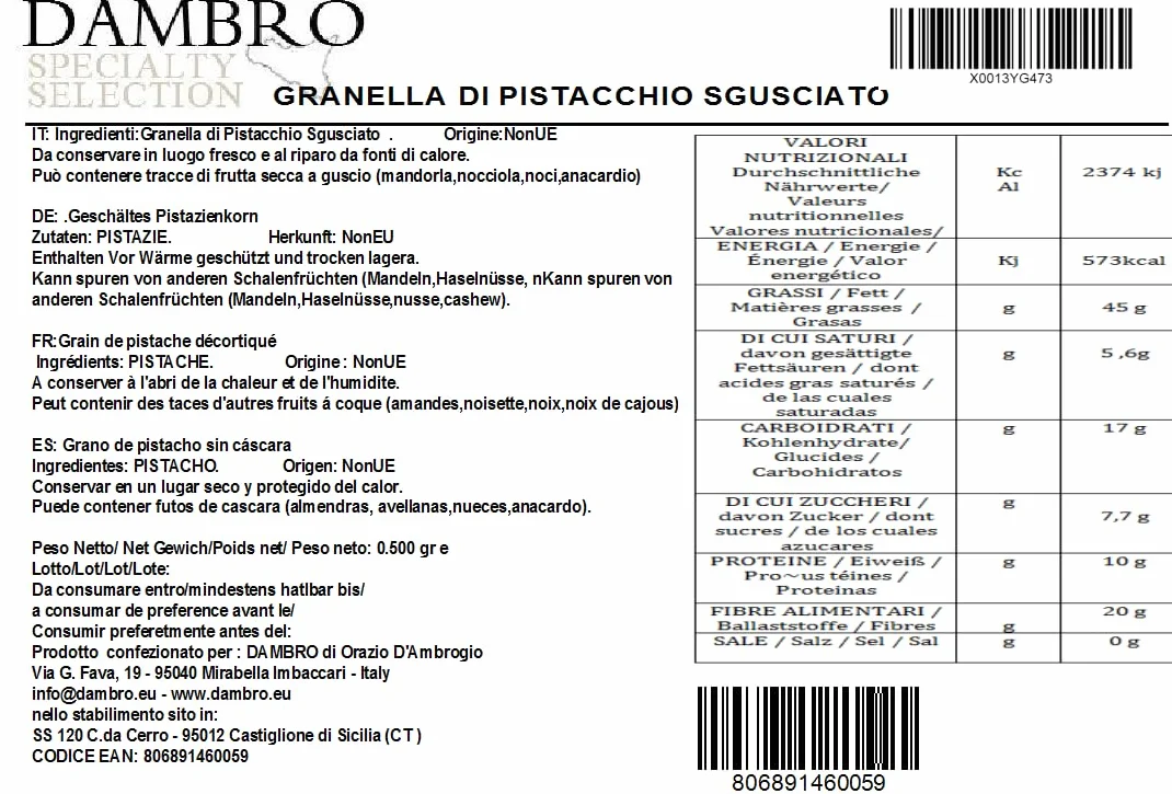 Pistachos Picados Sicilianos verdes (Etna) - 500g