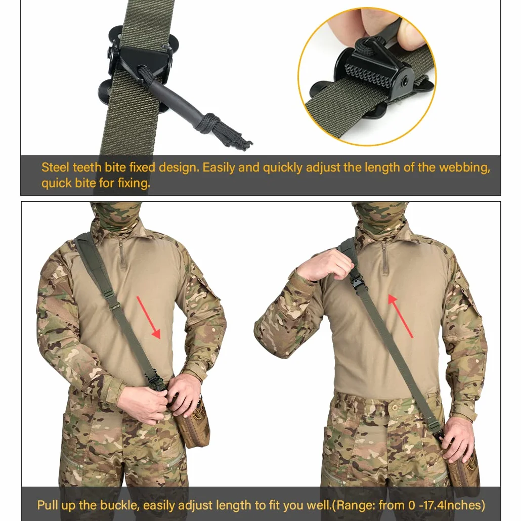 IDOGEAR Correa para Rifle Bandolera Bipunta Eslinga de 2 Puntos con Ajustador de Longitud, Hombreras Engrosadas Ganchos de Metal