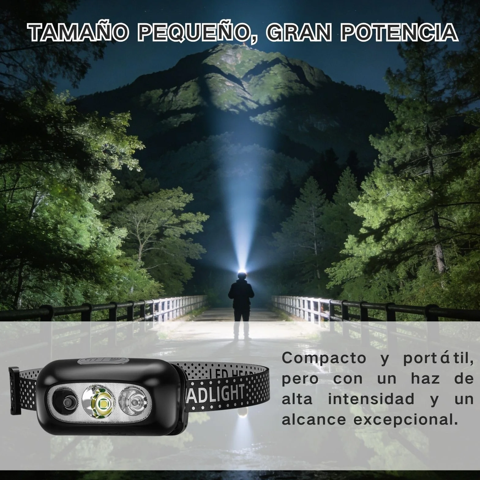Linterna Frontal Recargable para Acampar, Pesca y Bicicleta, 4 Modos de Iluminación