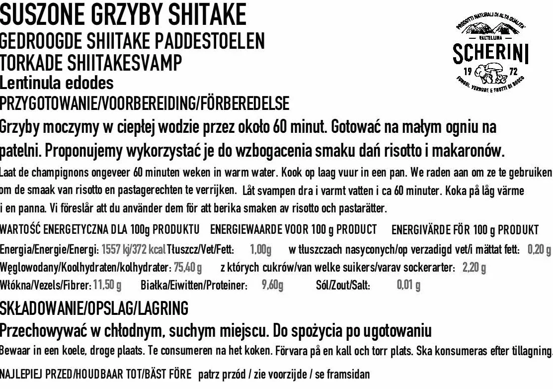 Scherini Valtellina – Lentinula edodes Shiitake deshidratado 70g