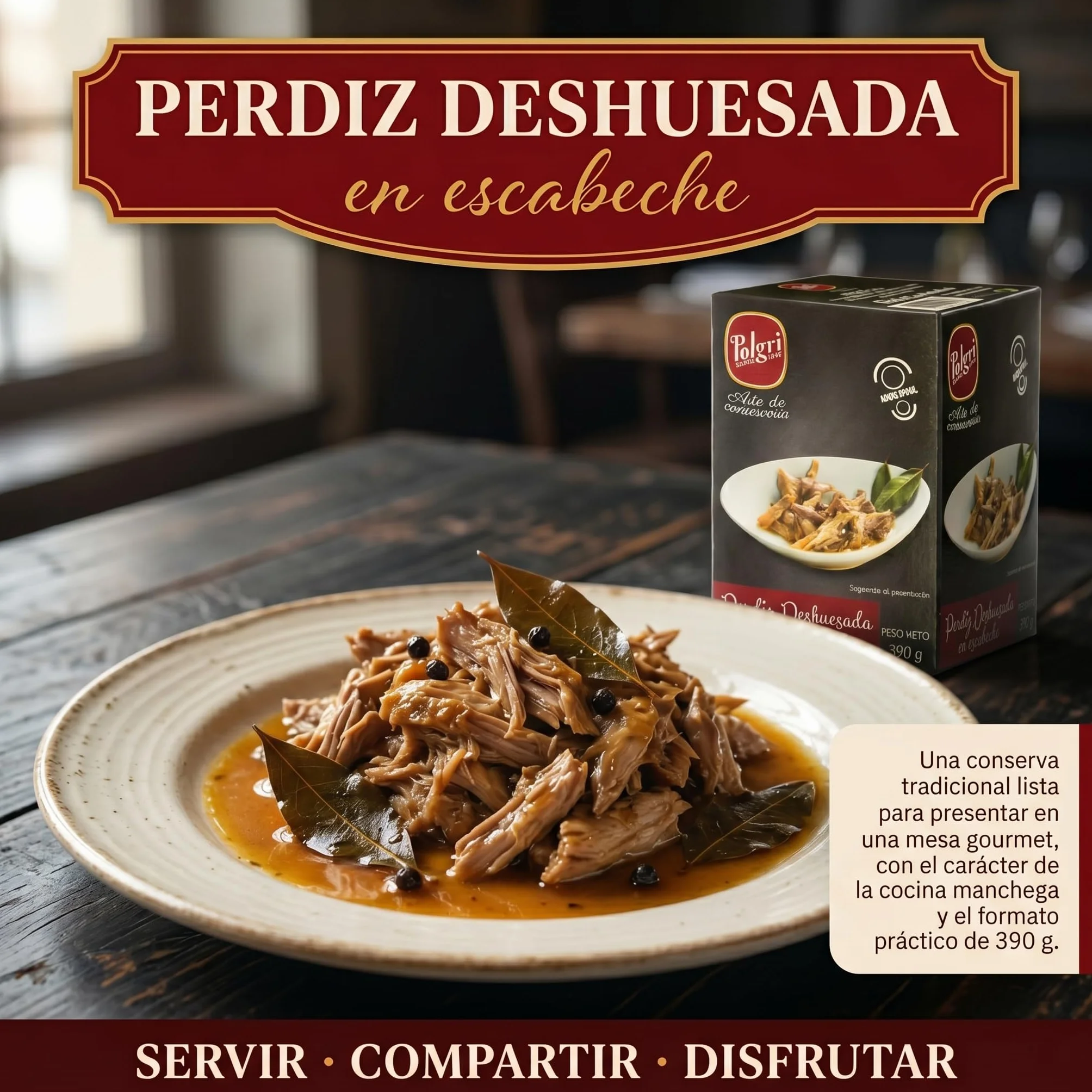 POLGRI Perdiz Deshuesada en Escabeche 390 g Lata Conserva Gourmet Carne de Caza