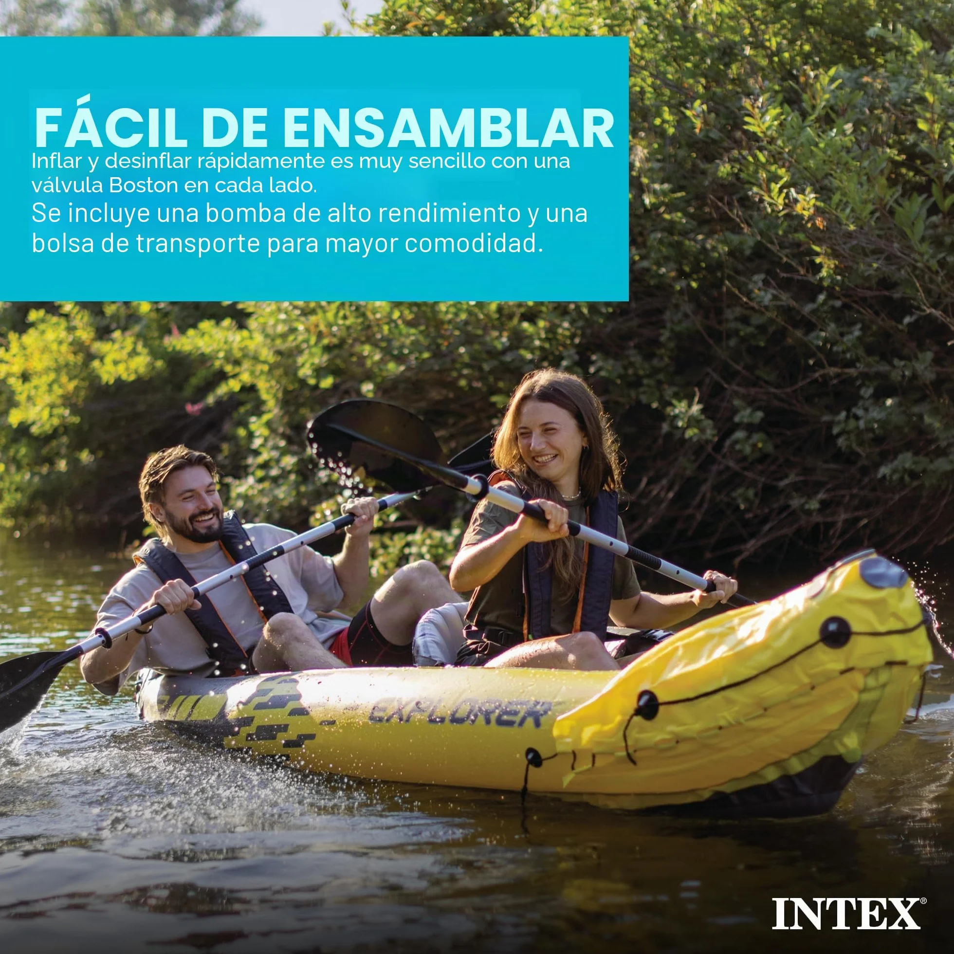 Intex Explorer K2 Kayak 2-Osobowy Nadmuchiwany Kajak z Aluminiowymi Wiosłami i Wysokowydajną Pompą