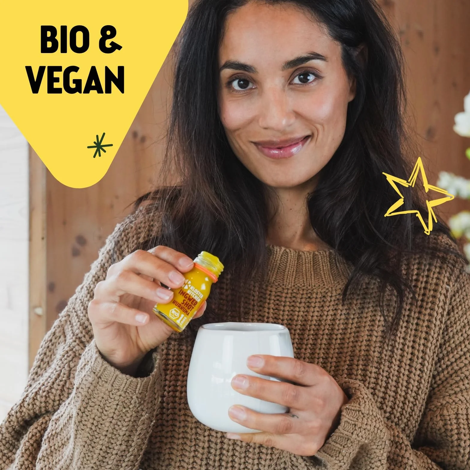 Kloster Kitchen Mezcla de jengibre orgánico 14 botellas 30 ml con trozos de jengibre vidrio vegano
