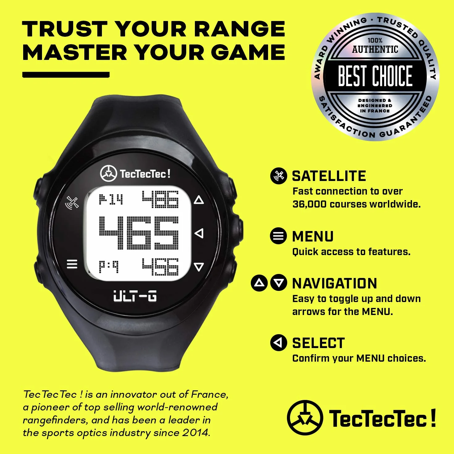 TecTecTec ULT-G Reloj de golf con GPS campos mundiales precargados ligero