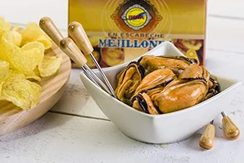 Hoya Santoña Mejillones en Escabeche - Pack 5 latas de 112g/8-12 piezas (560g/40-60 piezas). Conserva Gourmet de mejillones en escabeche medianos de Galicia.