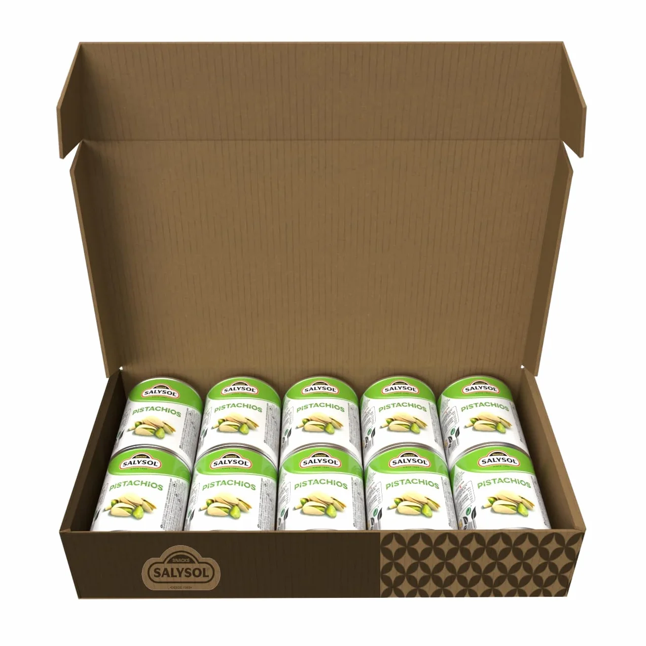 SALYSOL | Pistachos aperitivos salados envasados al vacío 10x36 gramos.