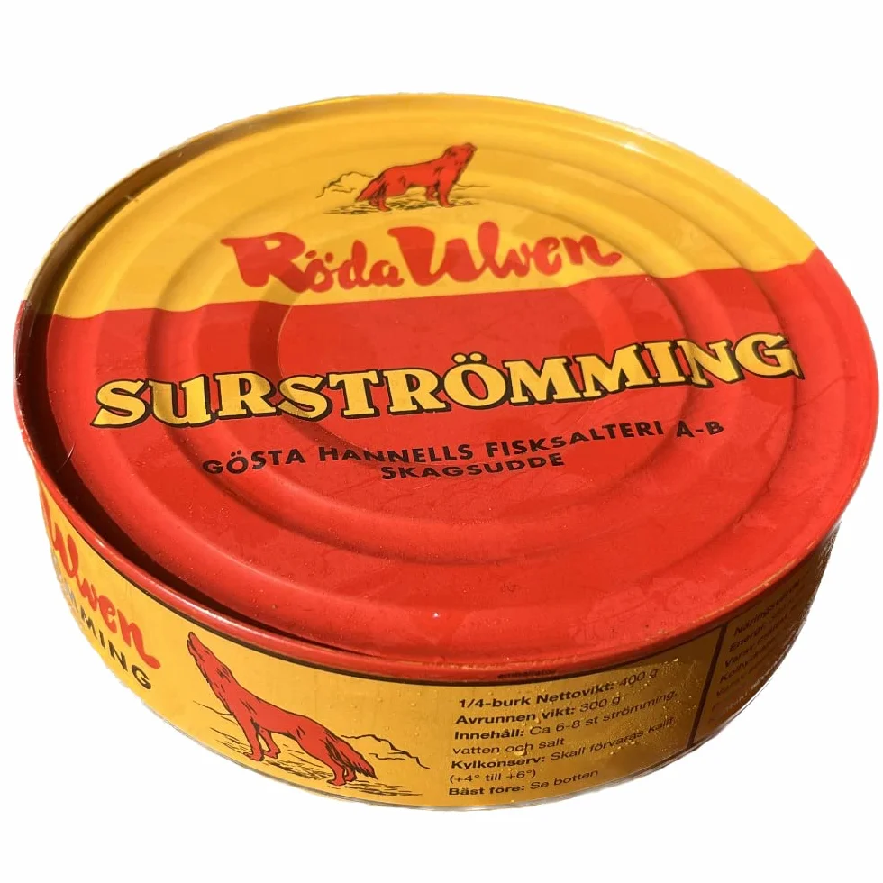 Surströmming ARENQUE | Especialidad sueca | Röda Ulven 300g/400g Lata (arenque fermentado) | Desafío Surströmming | Pescado de Suecia