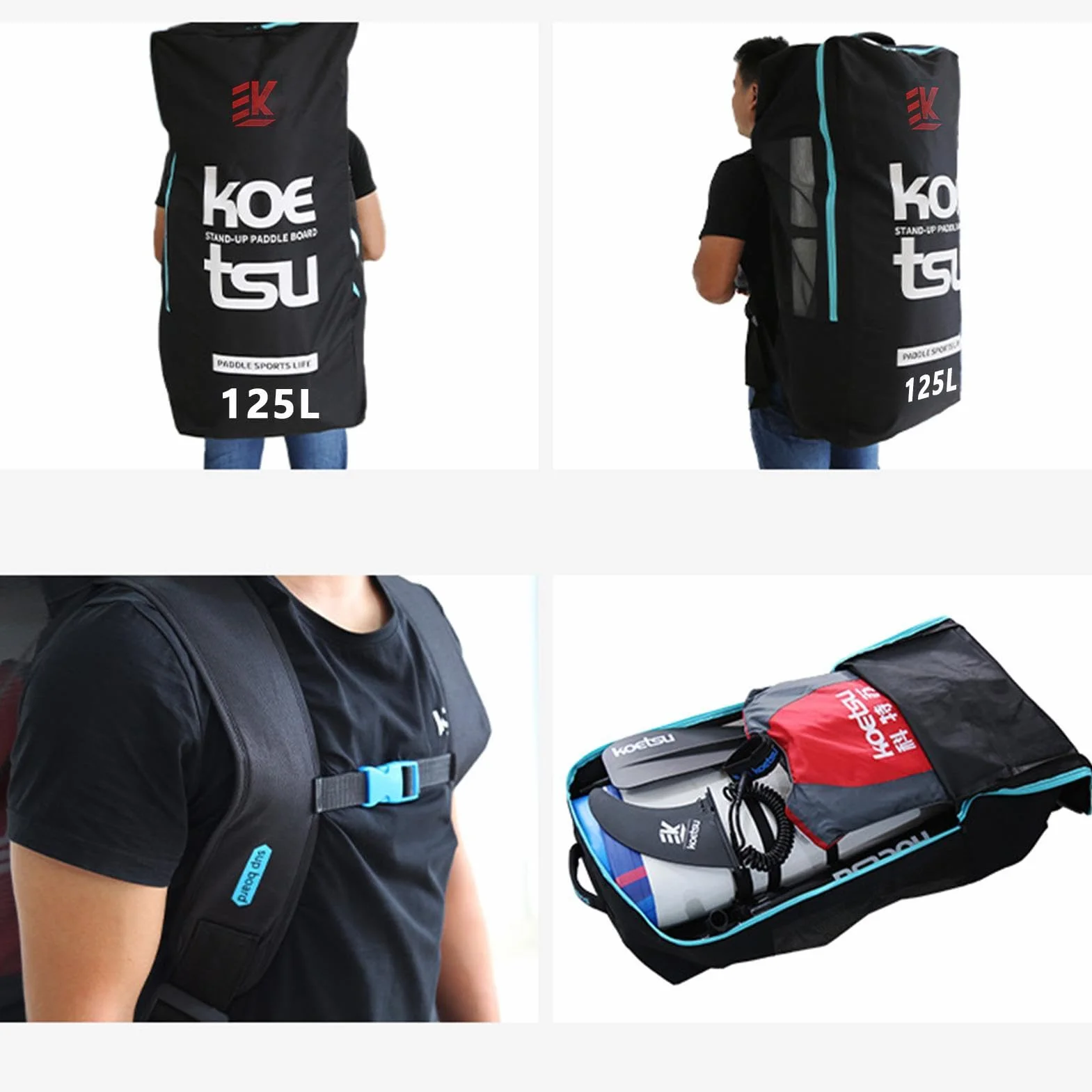 Bolsa De Remo Ajustable Portátil Mochila con Cremallera para Tabla De Paddle Surf Almacenamiento Inflable 125L Gran Capacidad