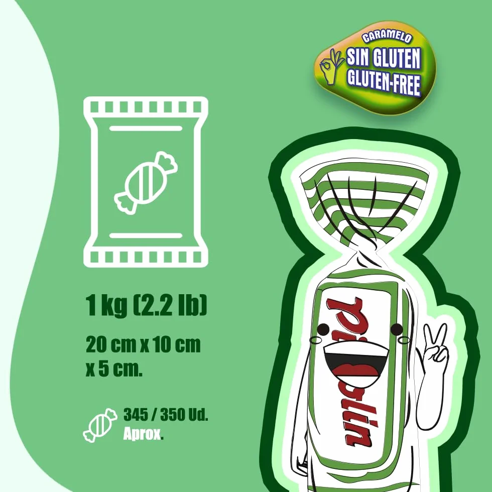 Pictolín Menta y nata sin azúcar - Caramelos de nata sin azucares con edulcorantes sabor menta - Bolsa de 1 kg
