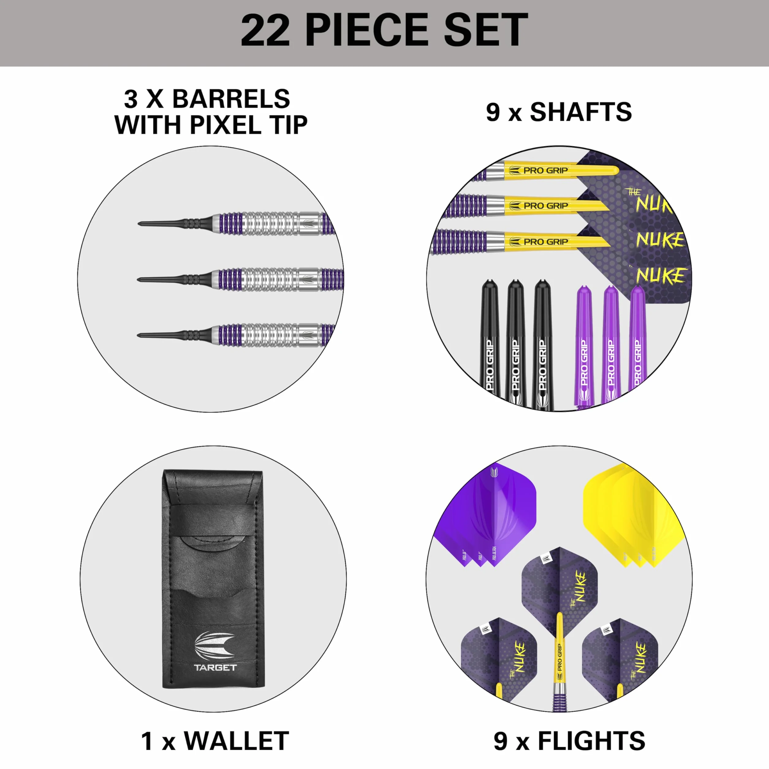 Target Darts Luke Littler Set Dardos Punta Blanda Latón 19G The Nuke Player Edition con Plumas Cañas Estuche