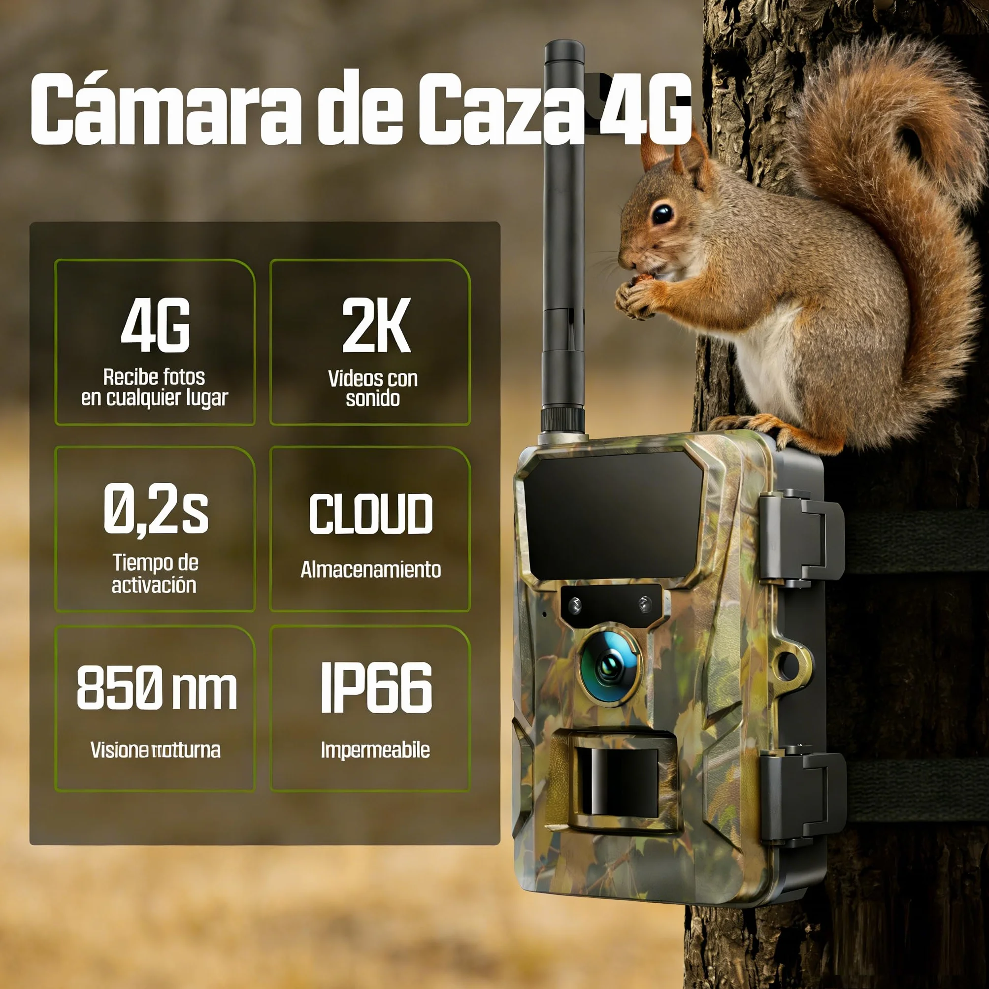 CEYOMUR 4G LTE Cámara Caza 2K 48MP Visión Nocturna Activación por Movimiento Control App IP66