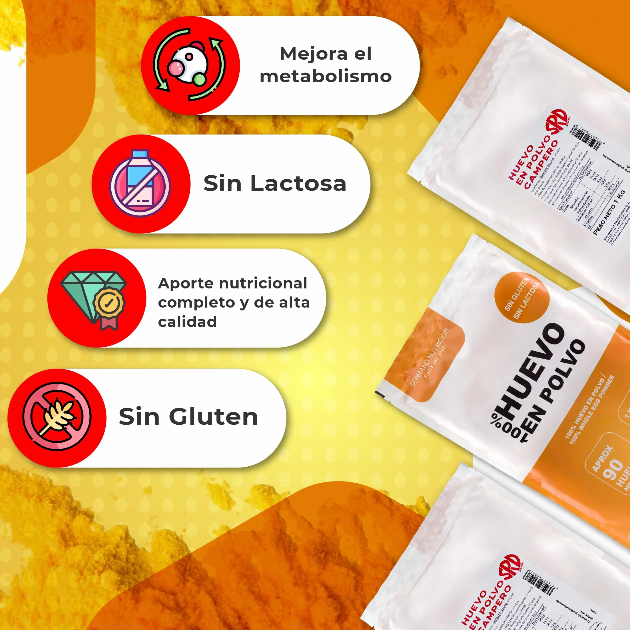 Huevo en Polvo Campero 1kg | Huevos Pasteurizados Sin Gluten | Huevo Deshidratado Sin Aditivos