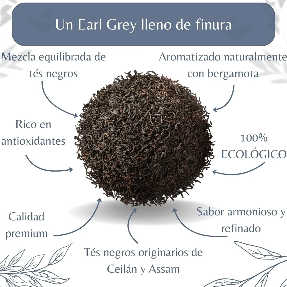 Té Negro Earl Grey Orgánico – Té vegano en hoja suelta, 100 % natural, libre de OGM – Agricultura ecológica – Envasado en Francia – Bolsa de 1 kg (500 tazas)