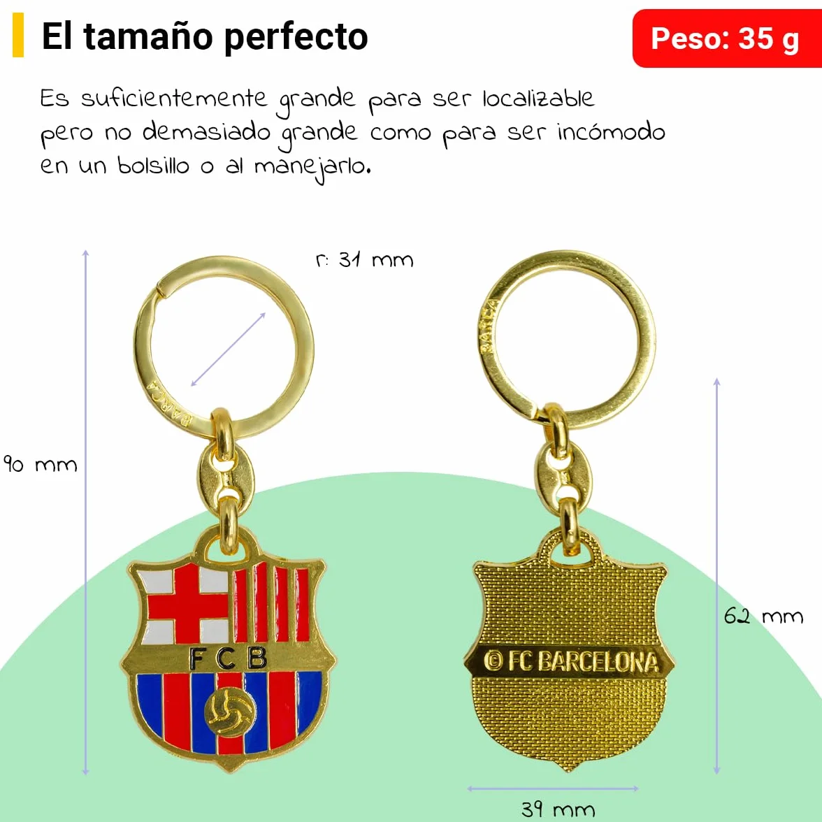 Llavero Oficial Barcelona FC Escudo Metálico Dorado 90 mm Accesorio Resistente para Llaves y Mochila
