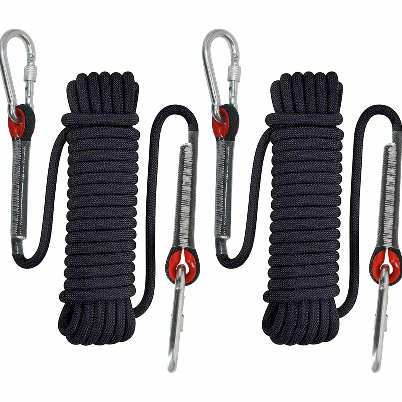 Cuerda de Escalada 10 m 10 mm 4 Mosquetones 12KN Estática con Bolsa Reflectante para Camping Rescate Senderismo