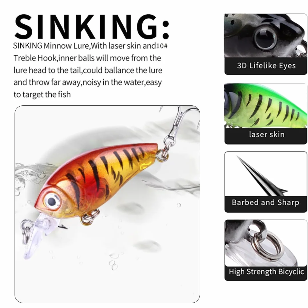 Juego De 5 Cebos Artificiales Señuelos Pesca Spinning Mar Flotante Agua Salada Trucha Perca Salmón