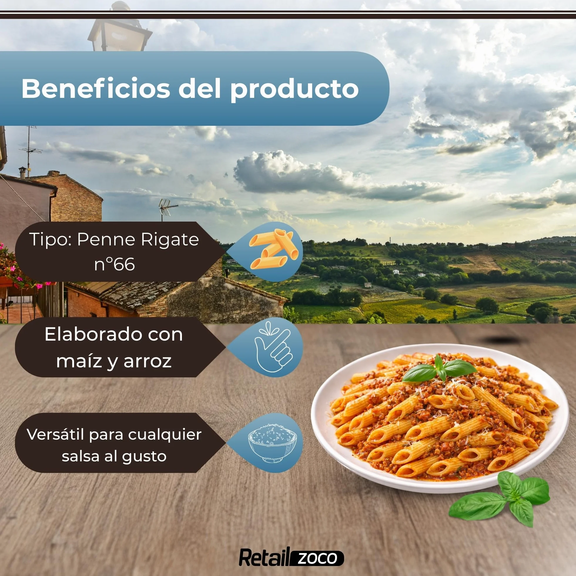 Pasta Rummo Penne Rigate SIN Gluten Nº66, Pasta Italiana, Pasta alimenticia con harina de arroz integral y maíz, Sin gluten, Elaboración lenta, Tiempo de cocción 12 minutos, 6 Paquetes de 400 gr