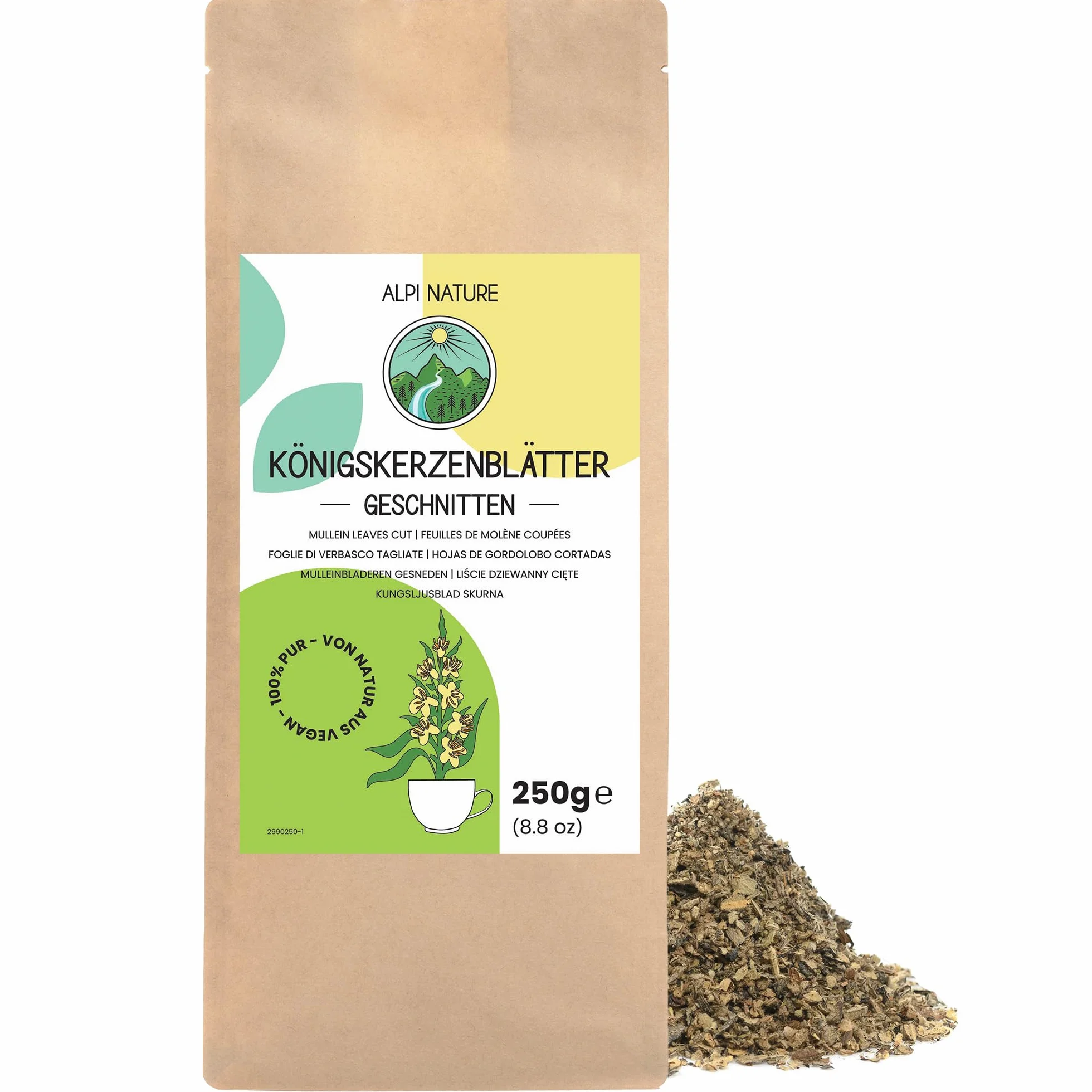 Alpi Nature Té de Gordolobo 250g, Hojas Secas y Cortadas, Té de Hierbas, Gordolobo Infusión