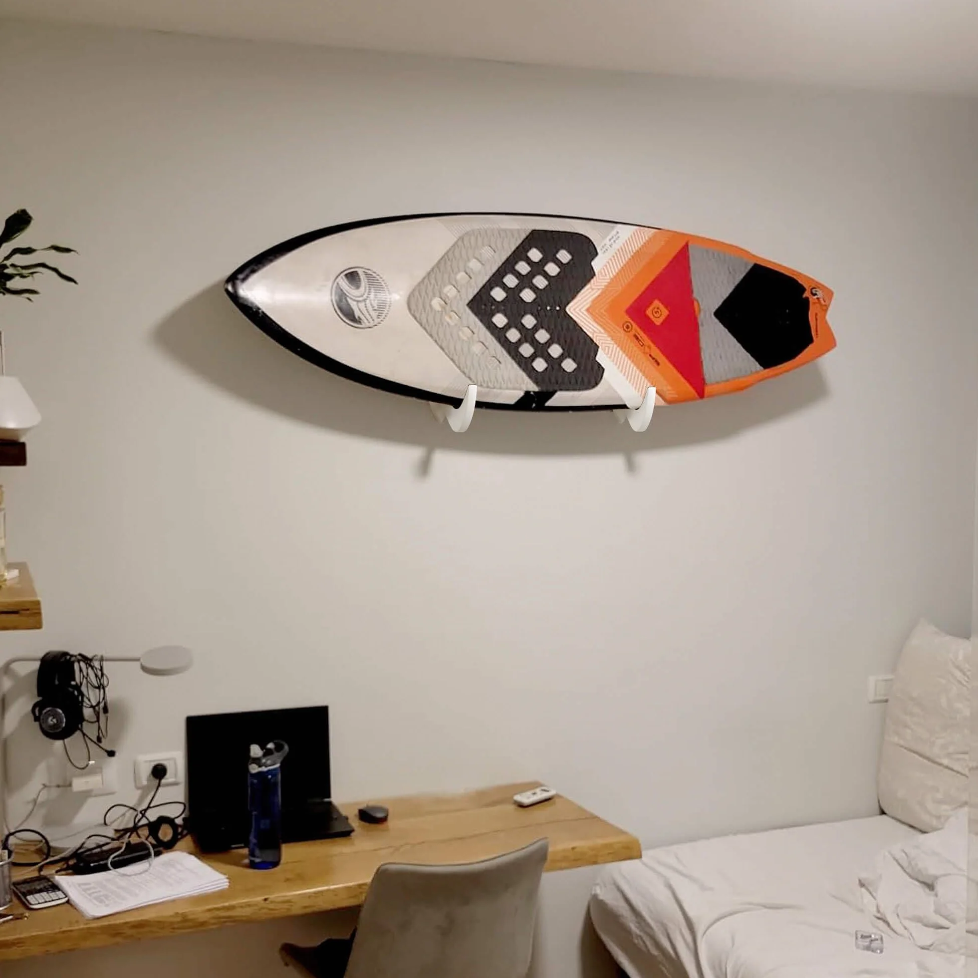 Soporte de Pared para Tabla de Surf, Estante de Madera Sostenible, Colgador (Blanco)