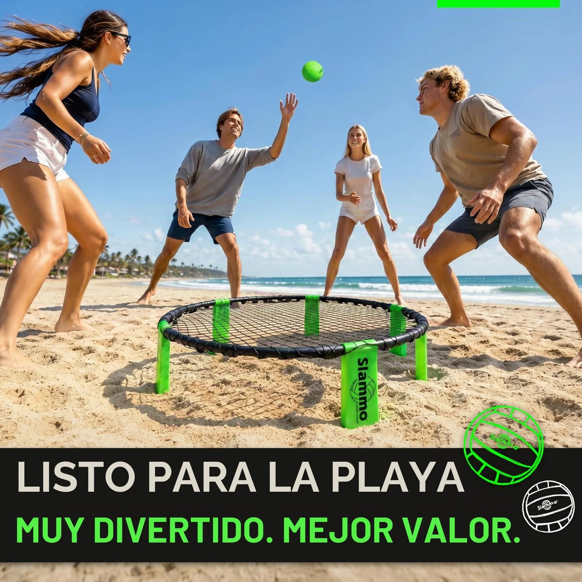 GoSports Slammo Game Set Juego de Red Redonda para Césped al Aire Libre Playa y Portón Trasero