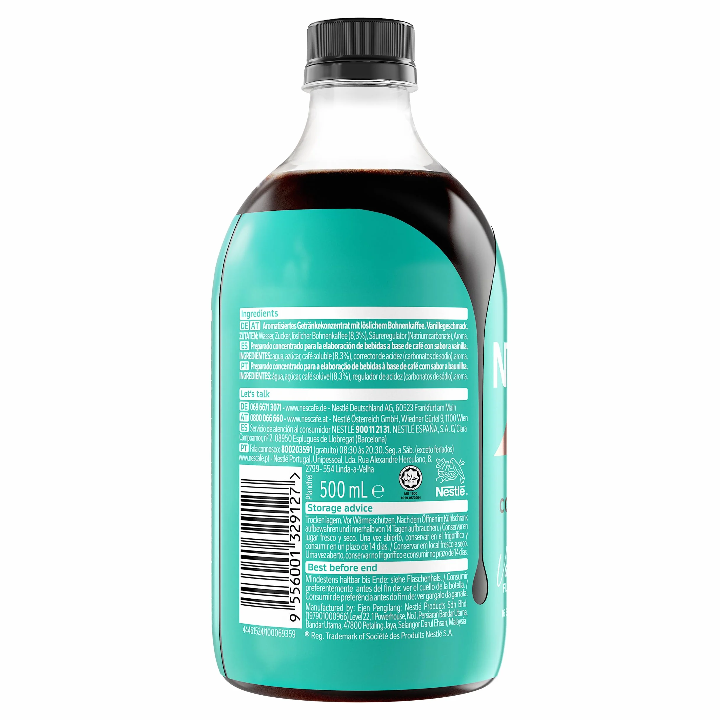 NESCAFÉ Espresso Concentrate Vainilla, con café Arábica y sabor vainilla, Concentrado de café líquido para iced coffee y lattes, Botella 500 ml