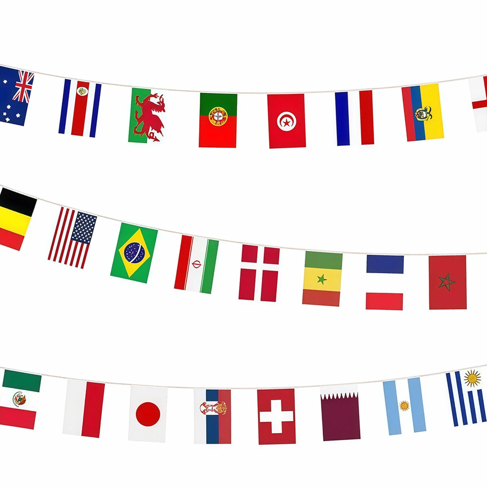 Banderines Mundial 2026, 2 paquetes de 32 banderines, 20 m, guirnalda decorativa de fútbol, impresión por ambos lados