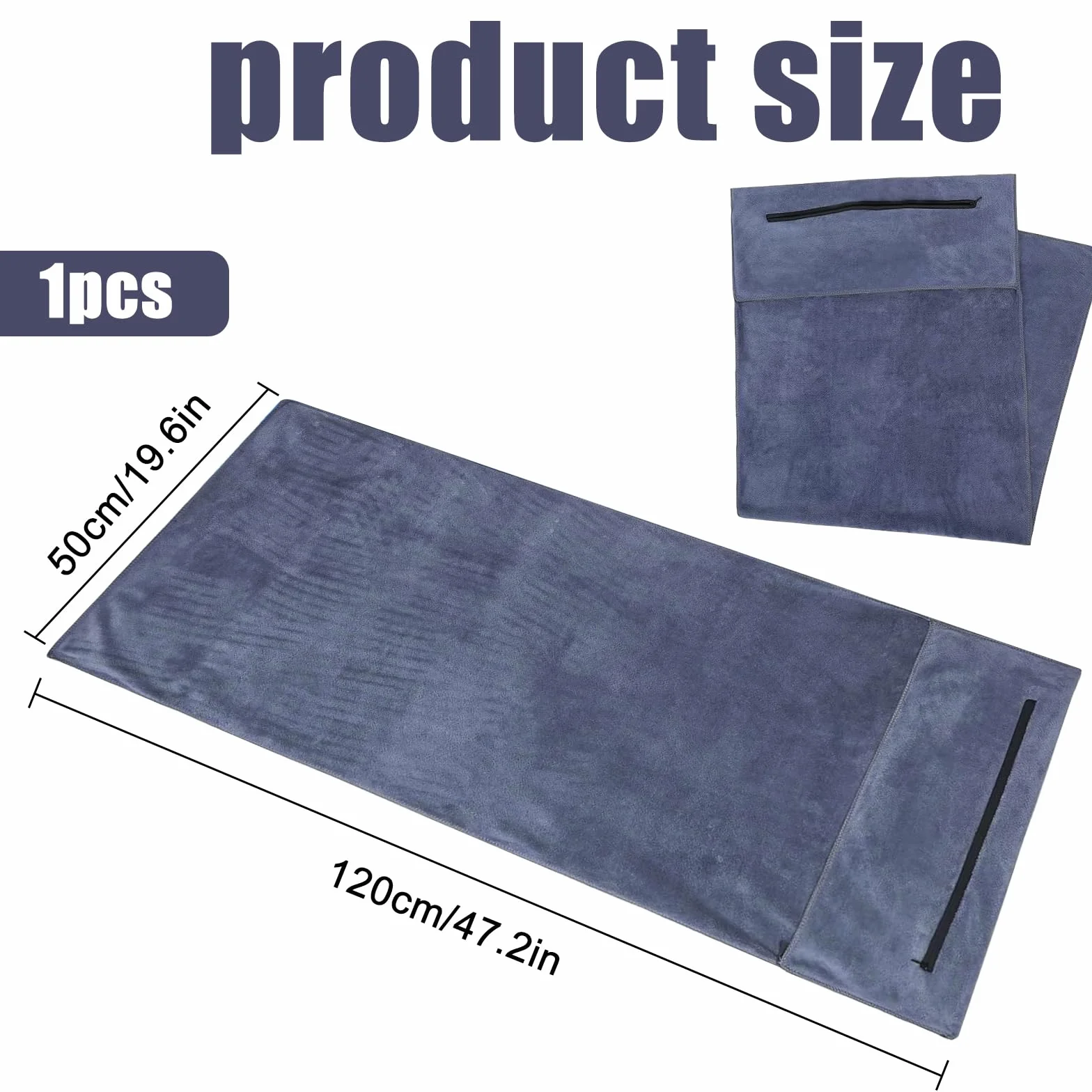Baieye Toalla de fitness 120x50CM microfibra absorbente con bolsillo cremallera oculta