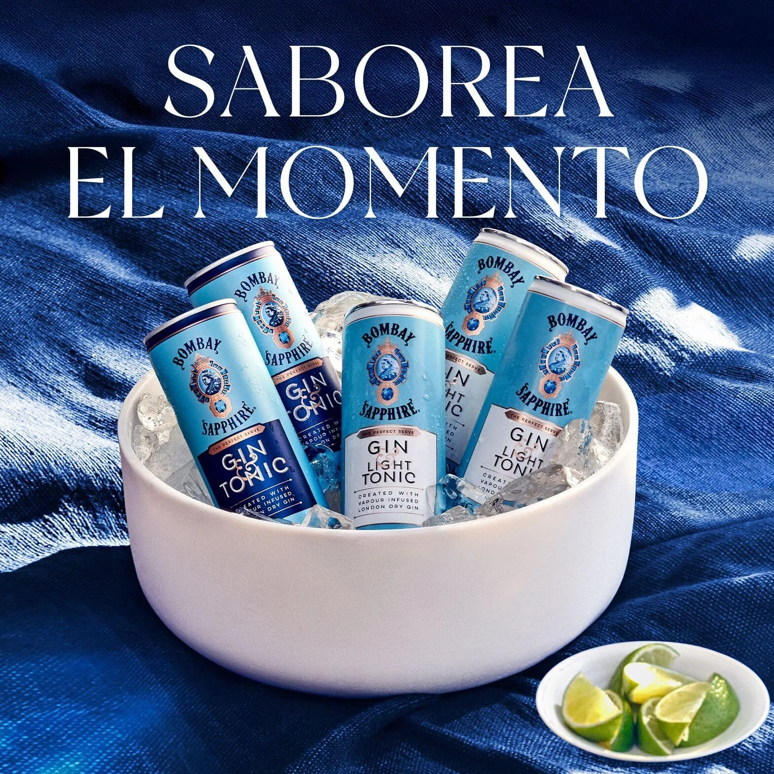 Latas de cóctel Bombay Sapphire Gin & Tonic listo para tomar, 6,5% Vol., 25 cl / 250 ml (pack de 12), bebidas alcohólicas con London Dry Gin 100% infusionada al vapor
