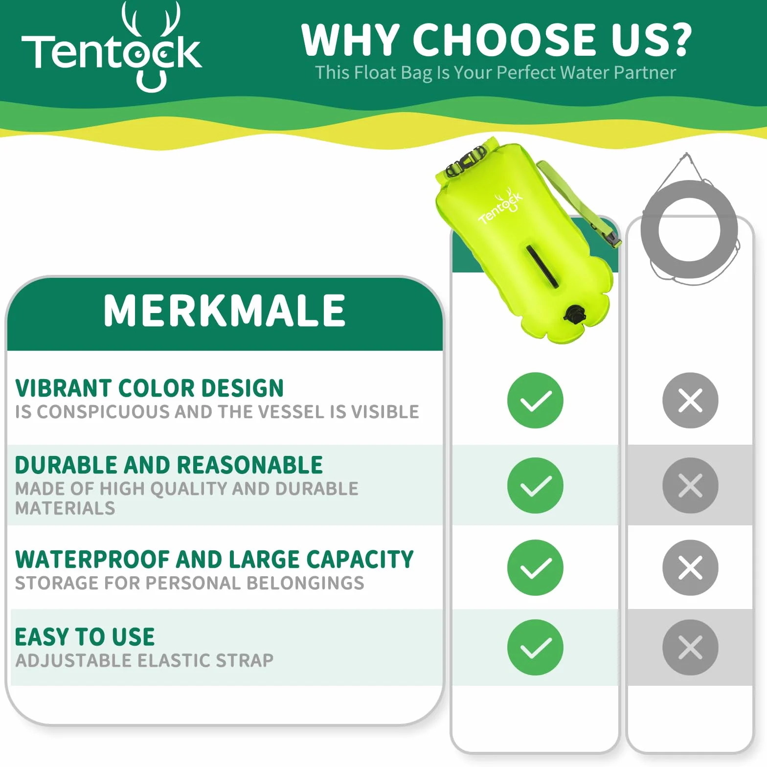 Tentock Swim Buoy Inflatable Dry Bag for Open Water Swimmers Triathletes