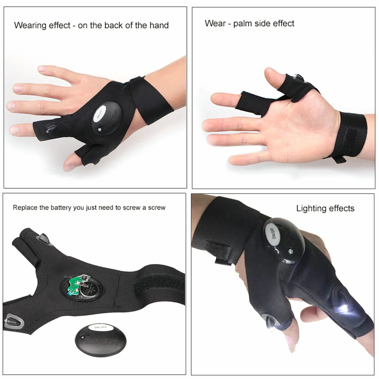 GuDoQi Guantes de Pesca LED Linterna para Acampar y Supervivencia 2 Piezas