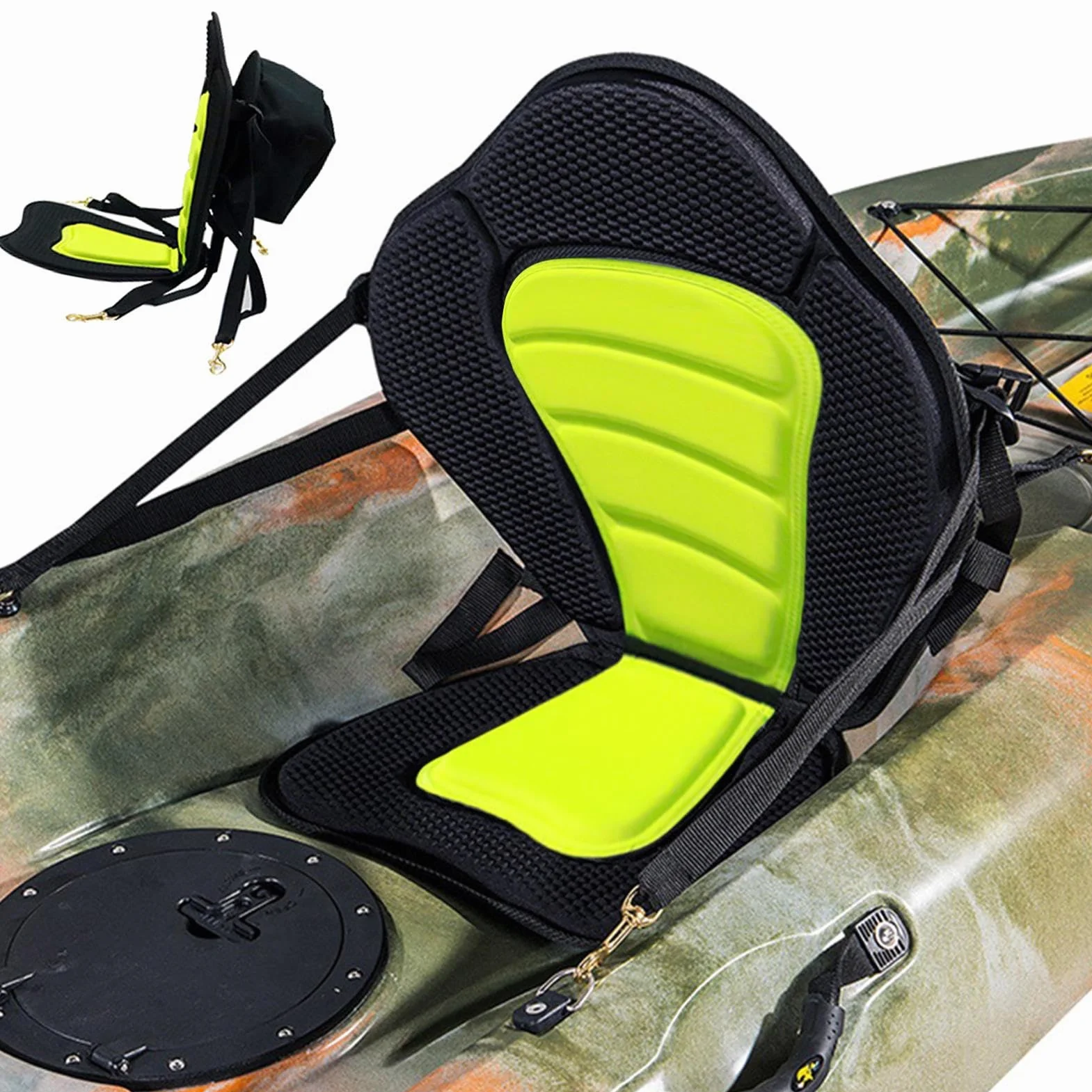 Asiento Para Kayak Portátil con Respaldo Alto Ajustable y 4 Correas, Acolchado para Pesca, Piragüismo, Deriva, Rafting