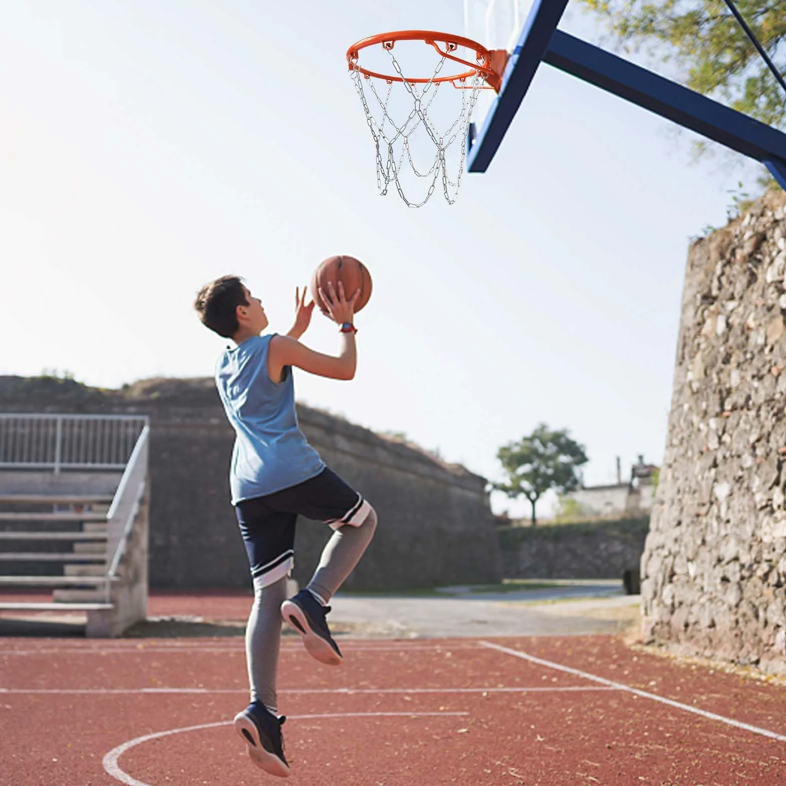 Red de Baloncesto Cadenas Metal con 12 Gancho en S Resistente Exterior Repuesto