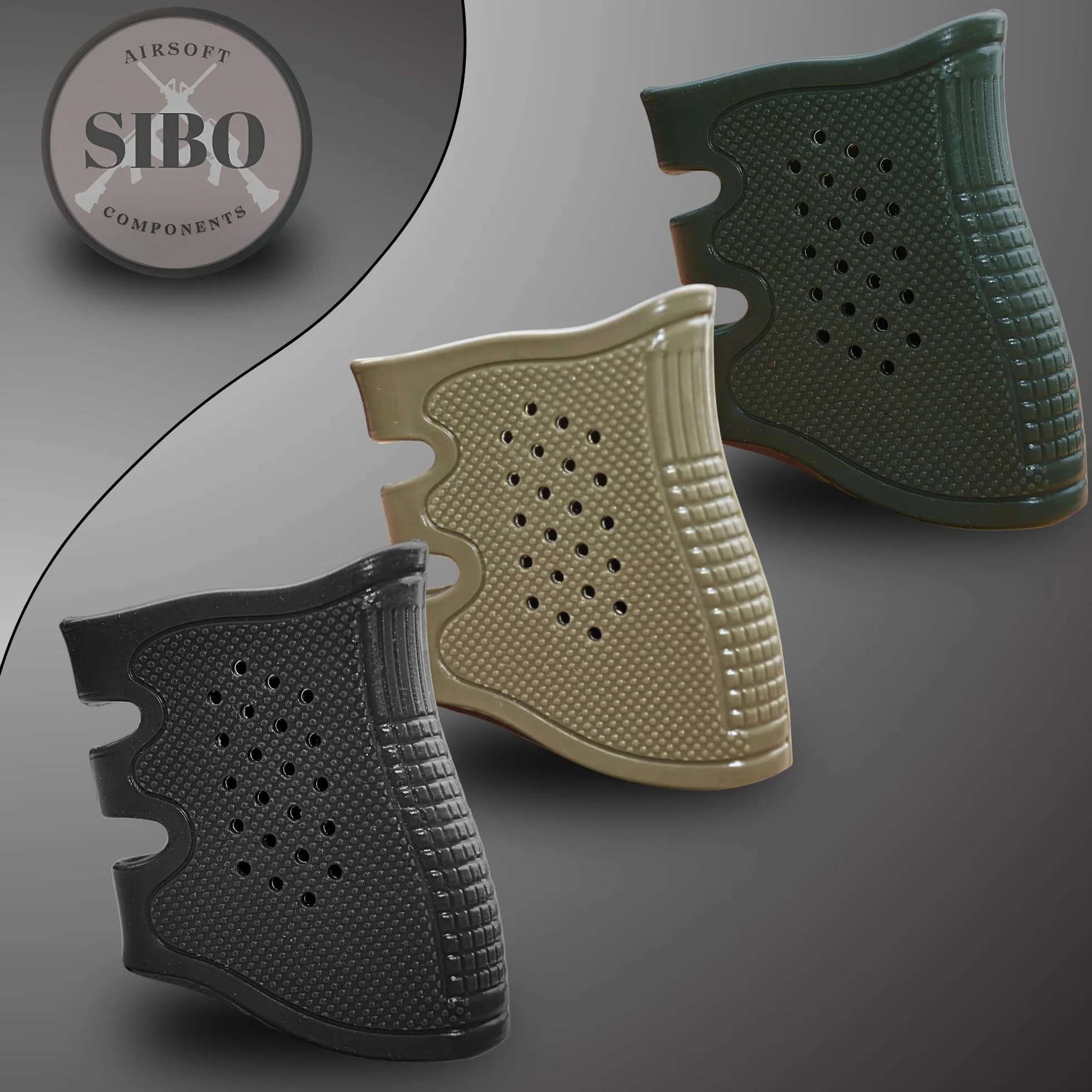 Sibo Airsoft Funda Pistola Empuñadura Pack 2 Unidades Grip Ergonómico Antideslizante Goma Silicona Accesorio Caza Tiro Outdoor