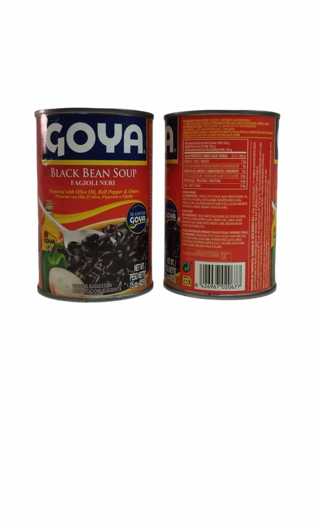 FRIJOLES NEGROS - GOYA - Preparados con aceite de oliva, Pimienta y Cebolla - LATA - PACK DE 2-425 G CADA UNO