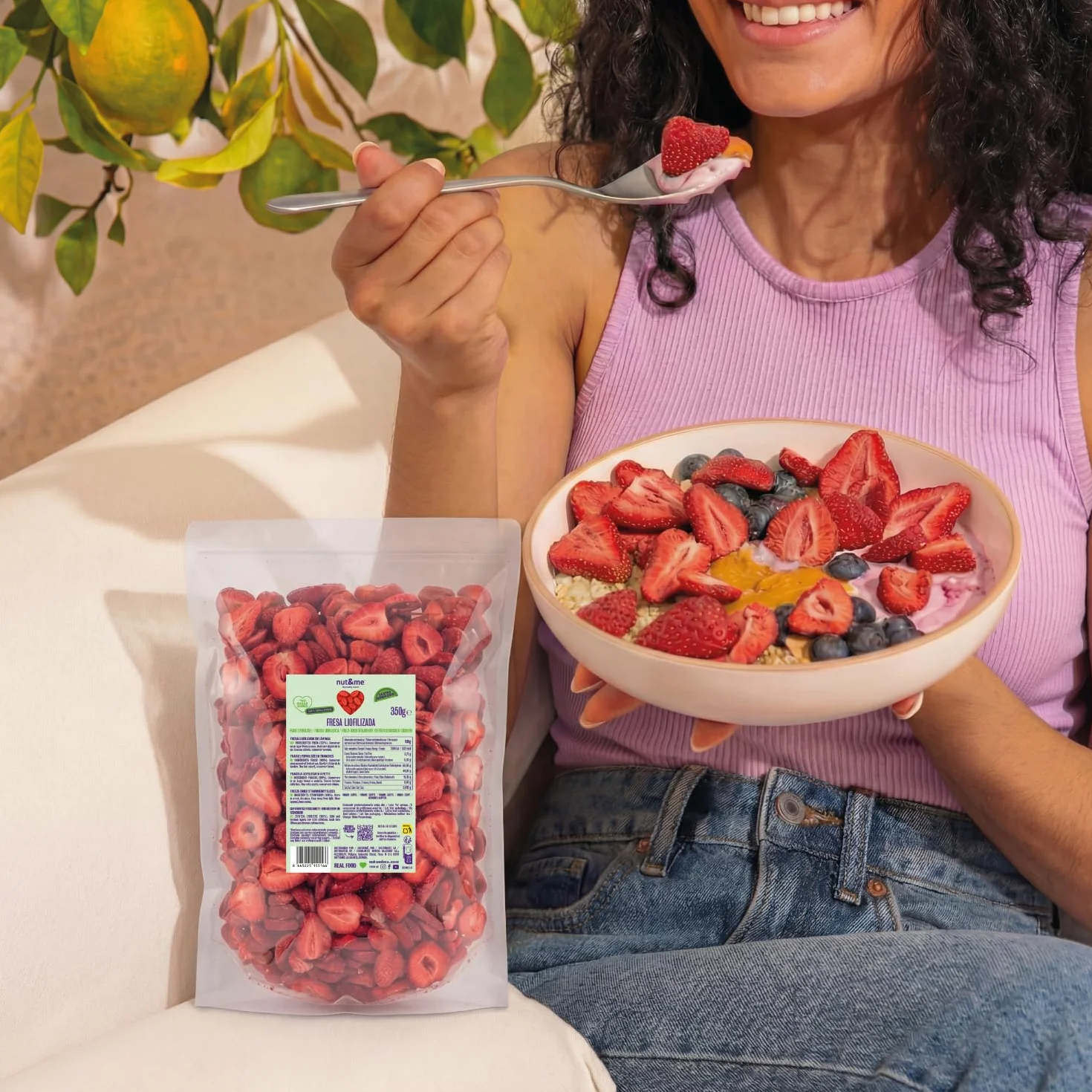 nut&me Fresa liofilizada en rodajas 350 gr | 100% Fresas naturales deshidratadas | Naturalmente dulces | Sin azúcares añadidos, aditivos, OGM y Gluten | Retenido de Vitaminas | Vegano